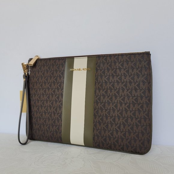 MICHAEL KORS Jet Set Large Zip Pouch Wristlet-Brown/Olive color - Picture 3 of 15